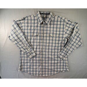 George Strait Pearl Snap Blue‎ Plaid Shirt XXL has a Stain